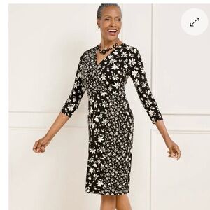Talbots Black & White Floral Dress, Size XL, NWT